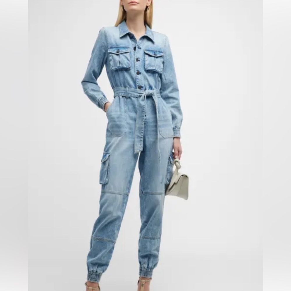 ALICE + OLIVIA etha chambray long sleeve jumpsuit in chambray denim 25 nwt